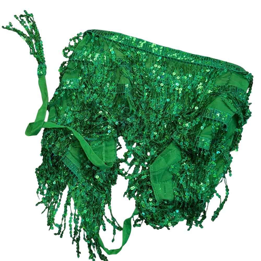 Green Sequin Fringe Halter Belly Dance Costume Adult